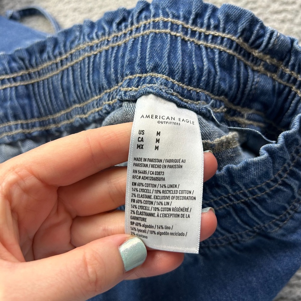 American Eagle Jeans Womens M Blue Dreamy Drape Linen Blend Wide Leg Pull On - Picture 5 of 11